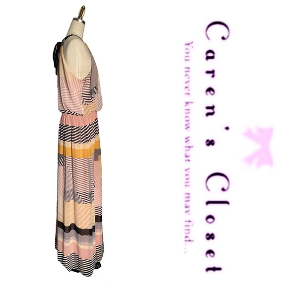 Vince Camuto Multi Colored Striped Chiffon Long Maxi Sundress - Picture 7 of 10